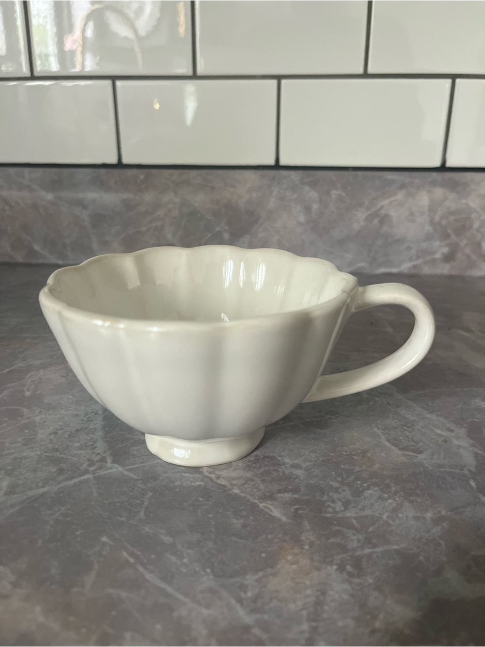 Vintage Cream White Scalloped Pedestal Coffee Mug Tea Cup Cottagecore